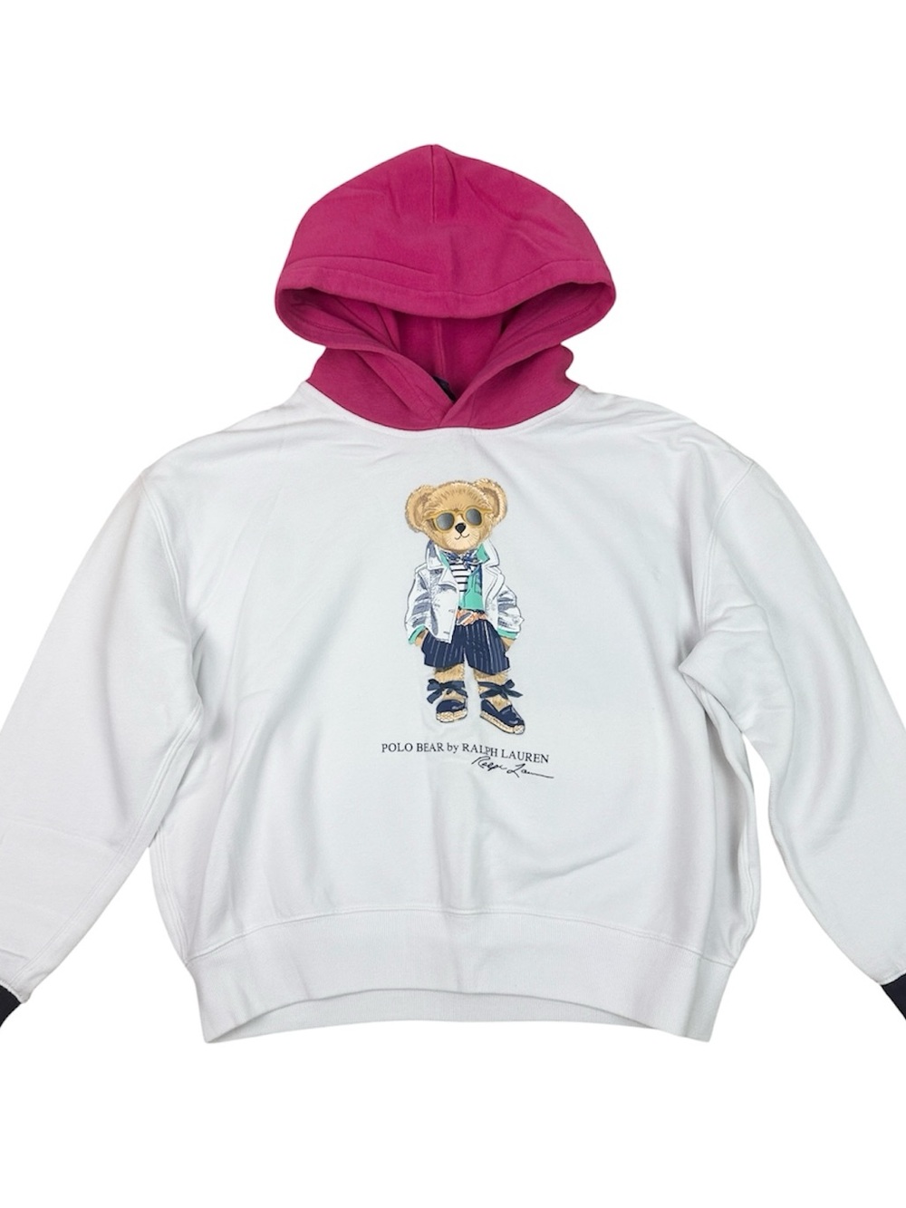 Polo by Ralph Lauren White Hoodie with Pink Hood & Polo Bear Graphic